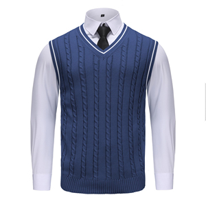 Pull tricoté pour homme à col en V, rayé, pour l'hiver, vert, 100 % coton, coupe classique, design personnalisé, anti-rétrécissement, anti-boulochage - Product Image 1