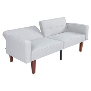 Divano Futon Imbottito in Cotone con Schienale Trapuntato, Divano Reclinabile Regolabile, Gambe in Legno e Metallo, Arredamento Compatto per Soggiorno - Product Image 5