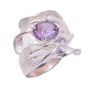 แหวนพลอยอเมทิสต์เจียระไนแบบธรรมชาติเครื่องประดับเงินสเตอร์ลิงของอินเดียทำด้วยมือการตั้งค่าแหวนเงินจำนวนมากสำหรับงานแต่งงาน - Product Image 1