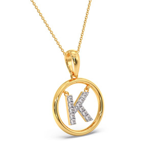 Collier pendentif en or avec lettre initiale K suspendue, cercle de diamants - Product Image 3