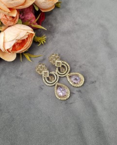 Pendientes elegantes con piedras preciosas en forma de lágrima, pendientes de diseño para mujer, joyería étnica para fiestas y celebraciones. - Product Image 5