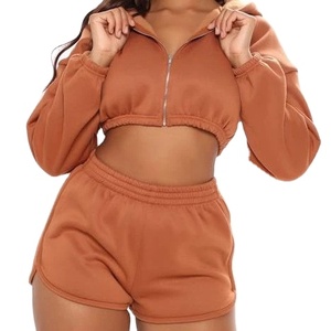 Sweats à capuche et shorts à fermeture éclair pour femmes taille élastique et cordon de serrage OEM ensembles de costumes d'été pour femmes vêtements de jogging décontractés OEM 2026 - Product Image 3