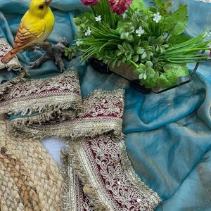 Sari de Seda Mocha Pura Tradicional Premium para Boda con Lentejuelas y Bordado de Cordón, Blusa de Diseñador Sin Coser de Royal Export - Product Image 4