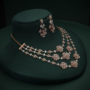 Conjunto de Collar de Diamantes Cultivados en Laboratorio Chapado en Oro Rosa para Mujer, Corte Brillante Redondo, Joyería Clásica para Bodas y Fiestas - Product Image 3