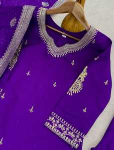 Red Cotton Salwar Kameez Set Embroidered <b>Kurta</b> Pant Dupatta <b>Women</b> Ethnic Wear for Wedding Party and Festive Functions Fit - Product Image 4