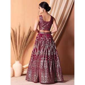 Maravillosas lentejuelas rosa oscuro Georgette desgaste de la boda Lehenga Choli - Product Image 5