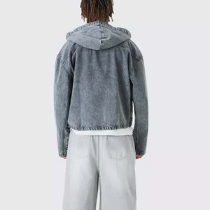 Nouveauté : Blousons en jean pour hommes et garçons, style décontracté, en coton, avec capuche, effet délavé, personnalisables et tendance - Product Image 1