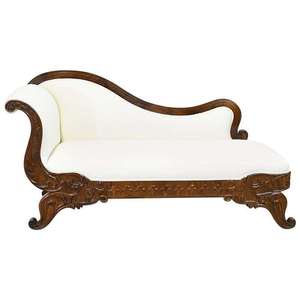 Sofá Chaise Longue Clásico de Madera con Asiento Tapizado - Product Image 1