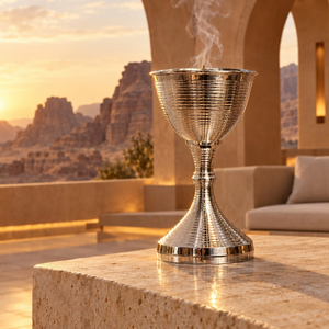 Brûleur à Bakhoor Regal Silver en acier inoxydable côtelé, porte-encens |   Mabkhara Oud Arabe de Luxe, Décoration Islamique pour la Maison, Support sur Pied - Product Image 3