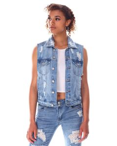 Gilet en jean délavé bleu clair – Veste sans manches décontractée d'été avec poches latérales - Product Image 4