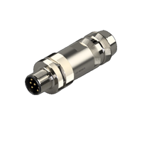 Connecteur M12 blindé à 4 broches, code A, mâle droit, à bornes à vis, câblable sur site, indice IP68, 4A 250V, en alliage de cuivre, Inde
