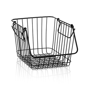 Modern Black Metal Wire Fruit <b>Basket</b> <b>Stackable</b> Kitchen Pantry Storage Organizer Bin with Handles Countertop Produce Rack <b>Basket</b> - Product Image 1