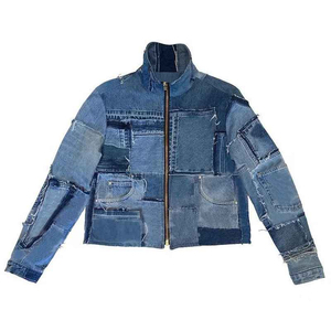 Chaqueta vaquera de hombre 2026 más vendida, con cremallera completa, estilo vintage, desgastada, con dobladillo sin rematar, multibolsillos, estilo hip hop, OEM - Product Image 1