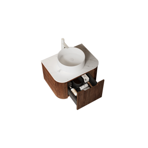 DINA Mueble de Baño Flotante Curvo de 24 Pulgadas con Lavabo, Gabinete de Almacenamiento y Cajón Rayado, Color Blanco Cerámico, para Uso Doméstico y Comercial - Product Image 3