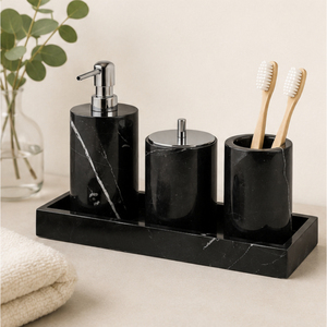 Ensemble d'accessoires de salle de bain en marbre noir de qualité supérieure, 5 pièces, ensemble de bain en pierre naturelle artisanal pour la décoration d'hôtel et de maison - Product Image 2