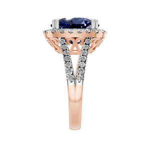 Anillo de Halo de zafiro cultivado en laboratorio de lujo, con acentos de oro de 14 y 18K diamantes naturales, joyería de compromiso de boda de alta calidad, pedido a granel - Product Image 2