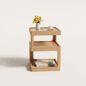 Modern Solid Wood Nightstand with 3 <b>Drawers</b> and Glass <b>Top</b>, Nordic Bedside <b>Table</b> for Bedroom, Apartment and Hotel Furniture - Product Image 1