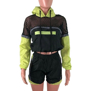 Hot Sale Women's 100% Cotton Embroidered Button Two Piece Short Tracksuit <b>Set</b> with Zip-Up Windbreaker Jacket - Product Image 1