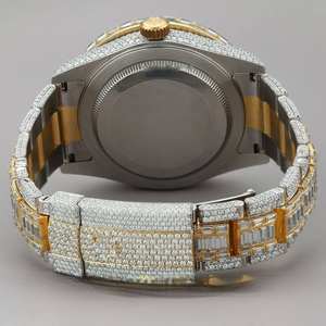 Montre de luxe pour homme, entièrement sertie de diamants moissanite taille baguette, bicolore or et argent, style Hip Hop, automatique mécanique - Product Image 3