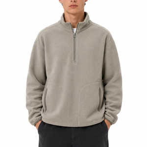 <b>Men</b>’s Premium Beige Fleece Sweatshirt <b>Half</b> <b>Zip</b> Pullover <b>Jacket</b> Soft Polar Fleece Top High Neck Winter Sweatshirt Lightweight - Product Image 1