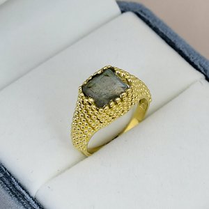 Solid 925 Sterling <b>Silver</b> Labradorite Gemstone <b>Ring</b> Gold Plated Wide Beaded Ornate <b>Band</b> Vintage Unisex <b>Ring</b> - Product Image 2
