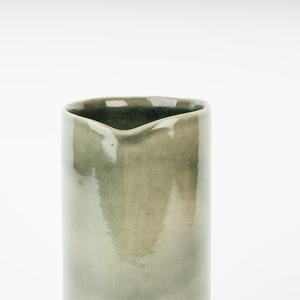 Contemporary Olive Green Ceramic <b>Vase</b> with Tall Cylindrical Form Artistic Glaze Finish and Statement Look for Luxe Interiors - Product Image 2