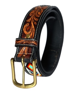 Ceinture de créateur personnalisée en cuir synthétique PU noir gaufré style western avec boucle florale, pour jeans - Product Image 6