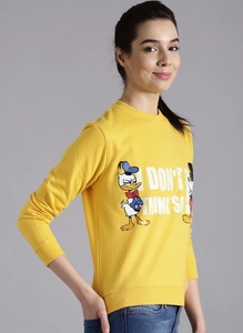 <b>Women's</b> Yellow Printed Crew Neck Sweatshirt Regular Fit Full Sleeve Knitted Cotton Autumn Wear - Product Image 6