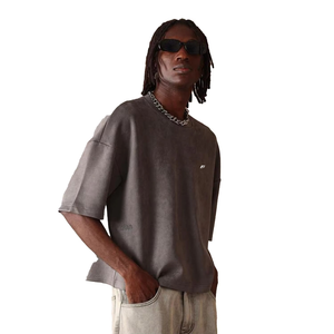 Camisetas de hombre al por mayor estilo streetwear, negras lavadas, oversize, bordadas, de algodón grueso, corte boxy, vintage, personalizadas, proveedor de EE. UU. - Product Image 2
