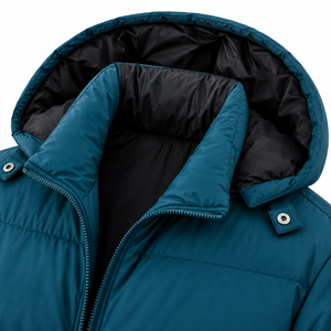 Veste matelassée d'hiver pour homme avec capuche, design sportif, blocs de couleur, fermeture éclair, rembourrage épais en polyester, coupe-vent, col montant - Product Image 3