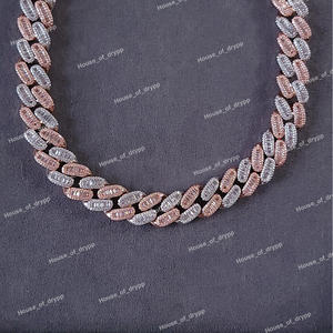 Collier cubain en argent avec pavé de diamants baguettes et ronds et serti en canal, collier hip-hop élégant glacé pour hommes, fête - Product Image 3