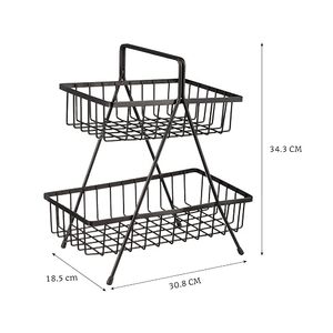 Double Tier Metal Foldable <b>Storage</b> Rack <b>For</b> <b>Kitchen</b> Fruit And <b>Vegetable</b> Organizer Minimalist Design Standing Type - Product Image 2