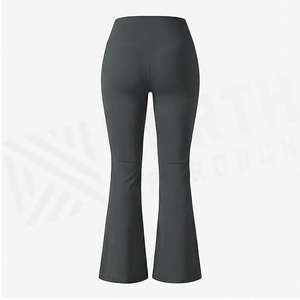 Pantalon de yoga taille haute évasé longueur cheville, couleur unie, sans couture, extensible dans les quatre sens, en Spandex et Polyester, pour femme - Product Image 2