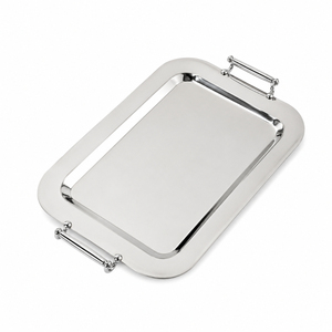 Plateau de service en acier inoxydable avec poignées texturées en diamant, élégant plateau rectangulaire en métal pour hôtel, restaurant, mariage, événement - Product Image 6