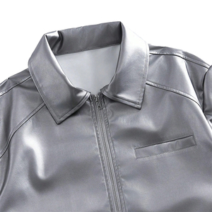 Satin Bomber Jacket <b>Box</b> Fit Winter Stand Collar Zipper Front Solid Color Casual Eco-Friendly Breathable High Quality Finished - Product Image 5
