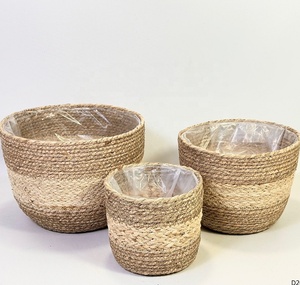 Juego de Macetas de Mimbre Tejido Ecológico y Duradero con Forro, Cesta para Plantas de Hierba Natural, Estilo Rústico, Maceta para Interiores - Product Image 4