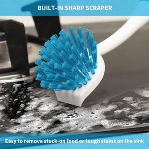 Set di 2 Spazzole per Piatti con Manico e Raschietto Integrato per Lavello, Pentole e Padelle - Spazzole per Pulizia Facile - Product Image 4