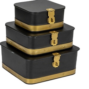 Luxury Decorative <b>Storage</b> Trunk Set of 3 Black Gold Metal Nesting <b>Suitcase</b> Boxes Vintage Lockable Home Decor - Product Image 1