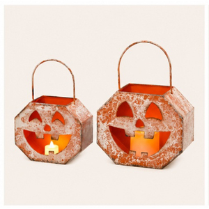 Ensemble de lanternes vintage en métal pour bougies, lanternes citrouille en fer orange pour une décoration de table effrayante pour Halloween et les fêtes - Product Image 5