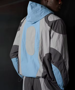 Men's Color Blocking Sporty Hooded Jacket <b>Set</b> Quick Dry <b>Knitted</b> Polyester Spandex Summer Wear Short Sleeve Outfit - Product Image 3