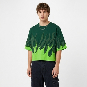 Men's Oversized Puff Print Men's Crop Oversized <b>Flame</b> T-<b>Shirt</b> 100% Cotton Knitted Streetwear 240g Front Logo Breathable T-<b>Shirt</b> - Product Image 1