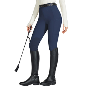 Jodhpurs y pantalones de montar clásicos azul marino para mujer con parches de calidad en las rodillas y cierres elásticos tradicionales en la cintura para trabajo en el establo - Product Image 1