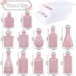 Set di 12 Mini Vasi in Vetro Vintage Rosa Pallido per Centrotavola Floreali per Matrimoni e Decorazioni Domestiche - Product Image 5