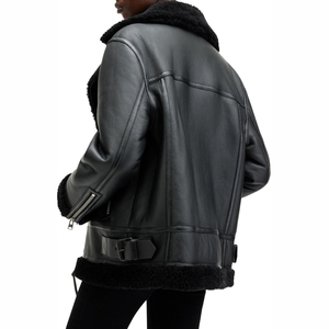 Genuine Women Sheep Skin Bomber Jacket <b>Fur</b> Collar Soft <b>Leather</b> Dyed Waterproof Winter Outerwear Casual Fashion Lifestyle - Product Image 2