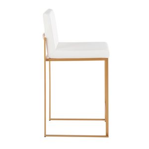 Fuji Contemporary High Back Counter <b>Stool</b> Set of 2 Gold Steel & White Faux Leather Stylish <b>Stools</b> & <b>Ottomans</b> - Product Image 3