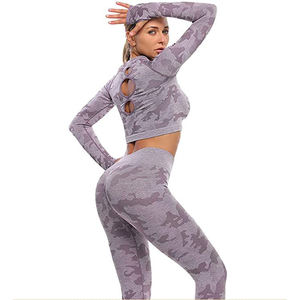 Women Breathable <b>Mesh</b> Seamless Yoga Wear 3 Piece Fitness Set Sports Bra <b>Leggings</b> Crop Jacket - Product Image 2