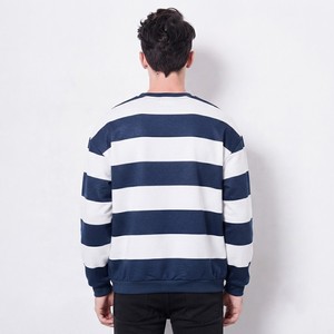 Sweat-shirt à col rond rayé bleu marine et blanc pour homme, en coton tricoté décontracté, manches longues, hiver, impression numérique personnalisée - Product Image 6