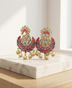 Boucles d'oreilles ethniques plaquées or en forme de fleur avec cristaux et perles d'imitation pour femmes, bijoux de mariage - Product Image 1