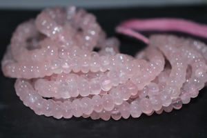 Cuentas de piedra natural de cuarzo rosa, forma de Rondelle tallada a mano lisa, 8-12mm, tamaño 17 pulgadas de longitud - Product Image 4