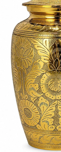 <b>Gold</b> Brass Memorial Urn Modern Handcrafted Deep Embossed Floral Panels Dome Lid <b>Large</b> Capacity Portable Luxury Home Decor - Product Image 4